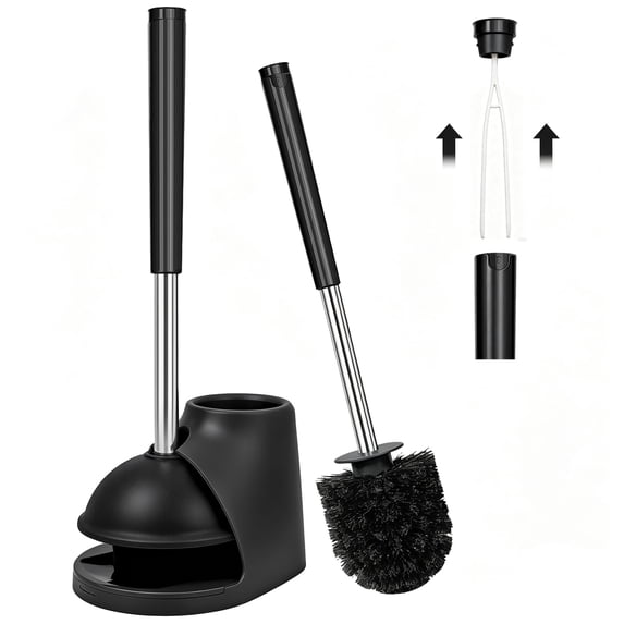TidyBliss Toilet Brush and Plunger Set with Hidden Tweezers (Black)
