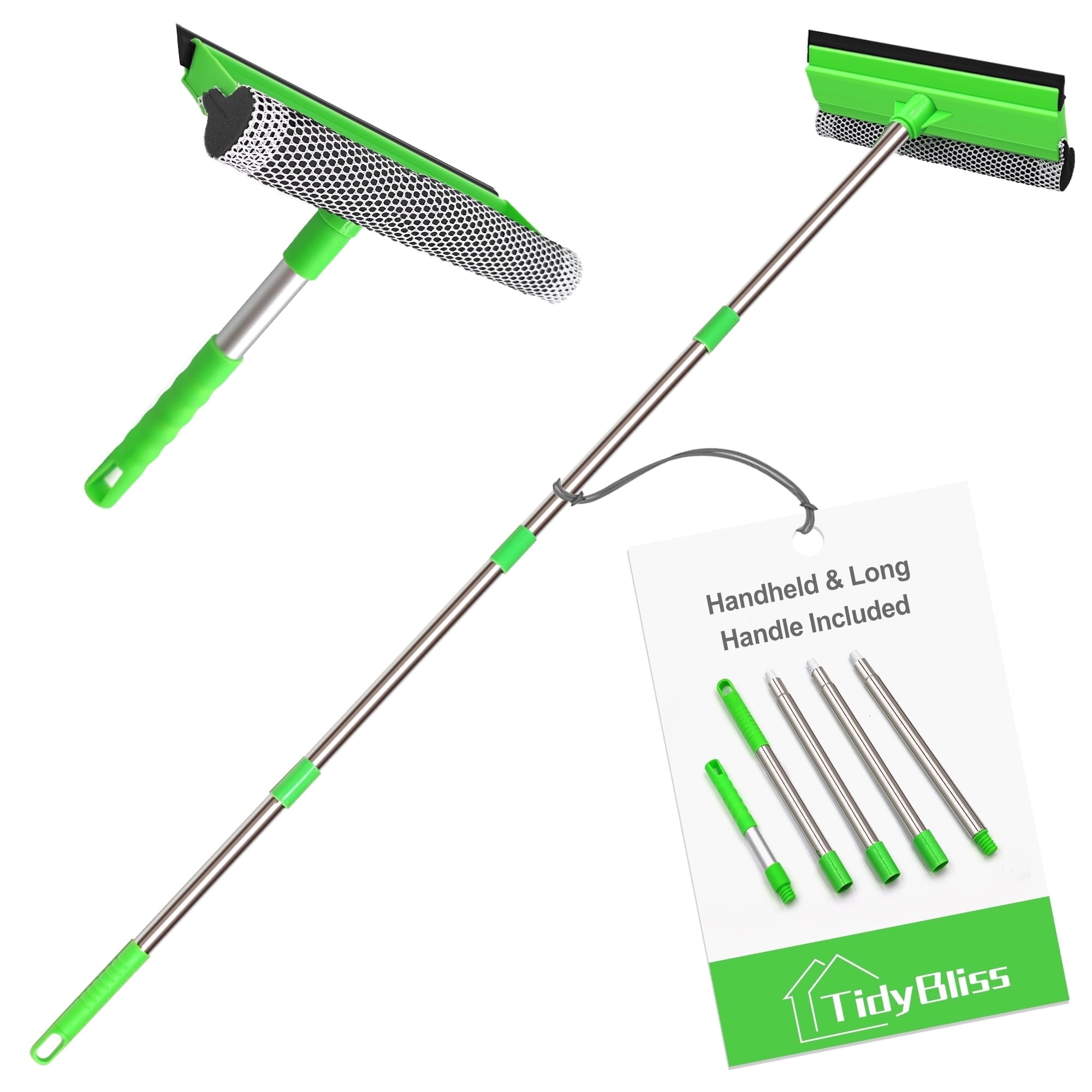 TidyBliss Window Squeegee for Home with Extension Pole 56" (Green)