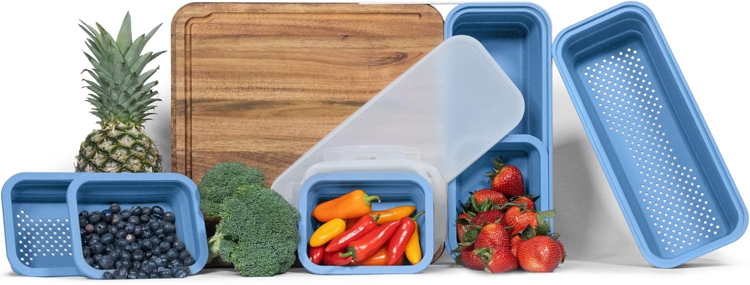 TidyBoard Meal Prep System - Acacia Cutting Board - The Quick & Easy Meal Prep Solution, Teal