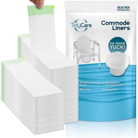 TidyCare Bedside Commode Liners, Portable Toilet Liners, Value Pack, 96 Count