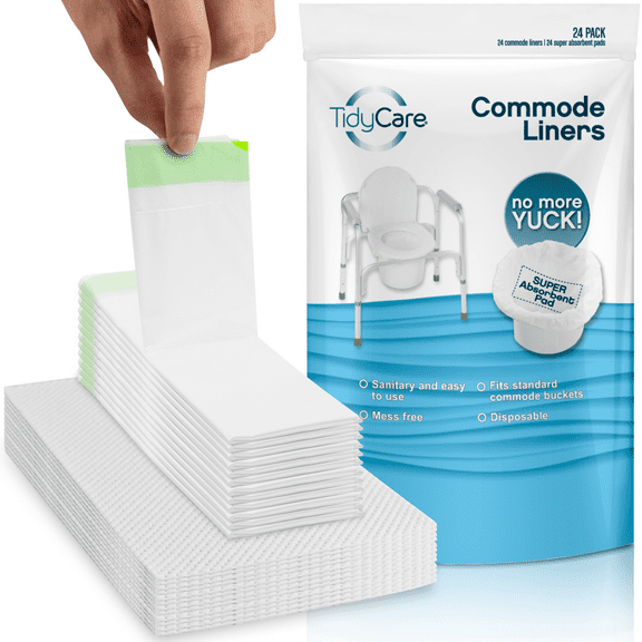 TidyCare Commode Liners with Absorbent Pads, Convenience Pack, 24 Liners and 24 Pads, XL