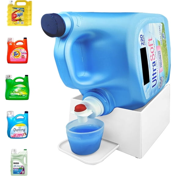 TidyFriend No-Spill Liquid Laundry Detergent Dispenser Holder, Laundry Soap Dispenser Holder with Drip Tray for Laundry Room Organization, Angled Downward Slope for Easy Pouring (No Strap, Ivory)