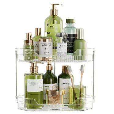 TidyStash 2-Tier Corner Bathroom Counter Organizer, Makeup Vanity Tray, Sink Organizer Countertop(Clear)