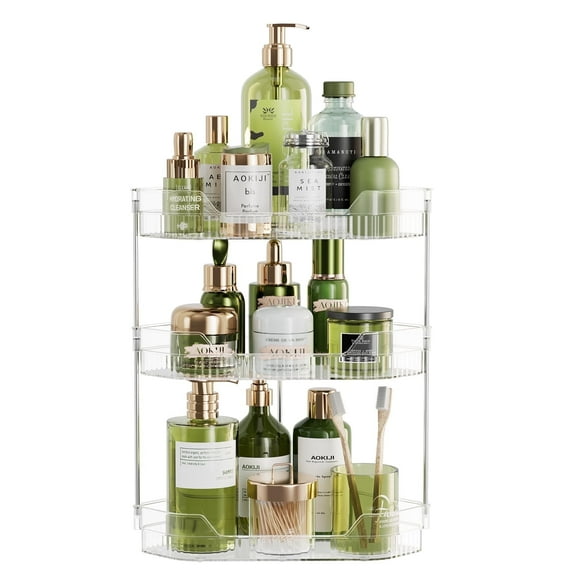 LazySpin 3-Tier Corner Bathroom Counter Organizer, Makeup Vanity Tray, Sink Organizer Countertop(Clear)