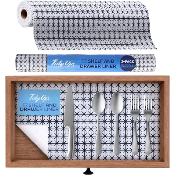 TidyUps Shelf Liner, Midnight Grid, 10.75 x 6 in, Non-Slip Drawer and Cabinet Liner, 2 Pack