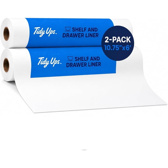 TidyUps Shelf Liner, Solid White, 10.75 x 6 in, Non-Slip Drawer and Cabinet Liner, 2 Pack