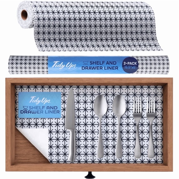 TidyUps Shelf Liner, Midnight Grid, 19.5 x 6 in, Non-Slip Drawer and Cabinet Liner, 2 Pack