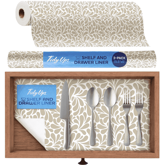 TidyUps Shelf Liner, Sandstone Petals, 19.5 x 6 in, Non-Slip Drawer and Cabinet Liner, 2 Pack