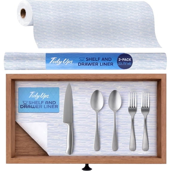 TidyUps Shelf Liner, Blue Current, 23.75 x 6 in, Non-Slip Drawer and Cabinet Liner, 2 Pack