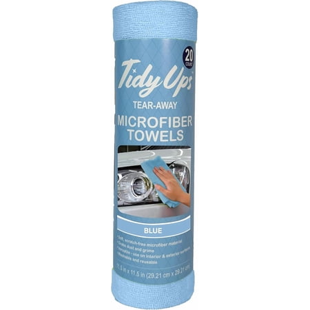TidyUps Tear Away Microfiber Cleaning Cloth Roll - Resusable Microfiber Towel Roll - Washable Microfiber Roll for Car Care, Glass Cleaning, House Cleaning, Kitchens (1 Rolls of 20 Towels, Blue)