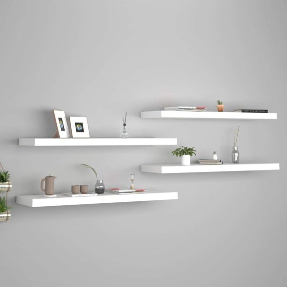 Tidyard 4 Piece Floating Shelves MDF Wall Mounted Shelf Photo Display Stand Storage Rack White for Living Room, Bedroom, Bathroom, Home, Office Decor 35.4 x 9.3 x 1.5 Inches (L x W x H)