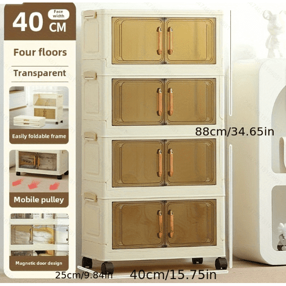 Tidybuddy 4 Tiers Stackable Storage Bins with Wheels, Magnetic Dual Open Collapsible Storage Container with Lids, 125QT Folding Storage Box Bins for Closet Organizers, Home and Office, Beige