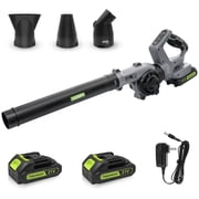 20V Cordless Leaf Blower with 2 Batteries & Adapter Charger, Lightweight 190 CFM 160 MPH Blower, 3 Speeds, 3 Nozzles for Light-Duty Patio, Sidewalk, Driveway & Yard Cleanup