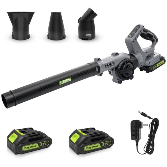 20V Cordless Leaf Blower with 2 Batteries & Adapter Charger, Lightweight 190 CFM 160 MPH Blower, 3 Speeds, 3 Nozzles for Light-Duty Patio, Sidewalk, Driveway & Yard Cleanup