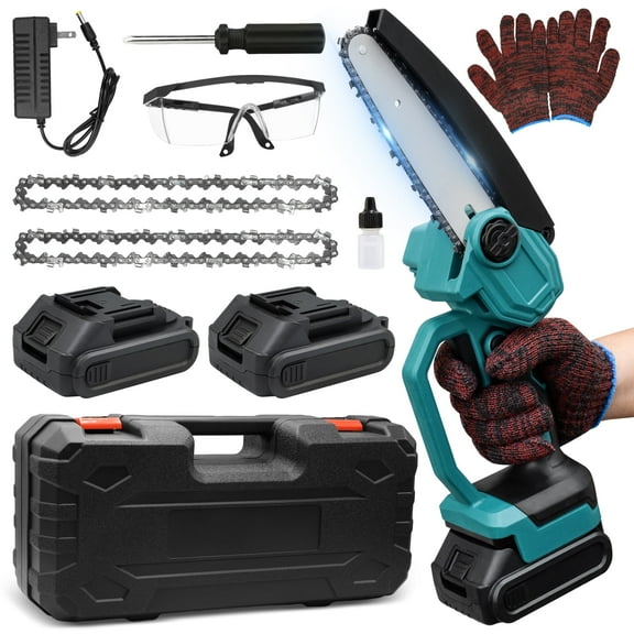 Tidymend Mini Chainsaw 6 Inch, 21 V Battery-Powered Electric Chain Saw, Cordless Chainsaw with 2 Batteries & 2 Chains & Charger