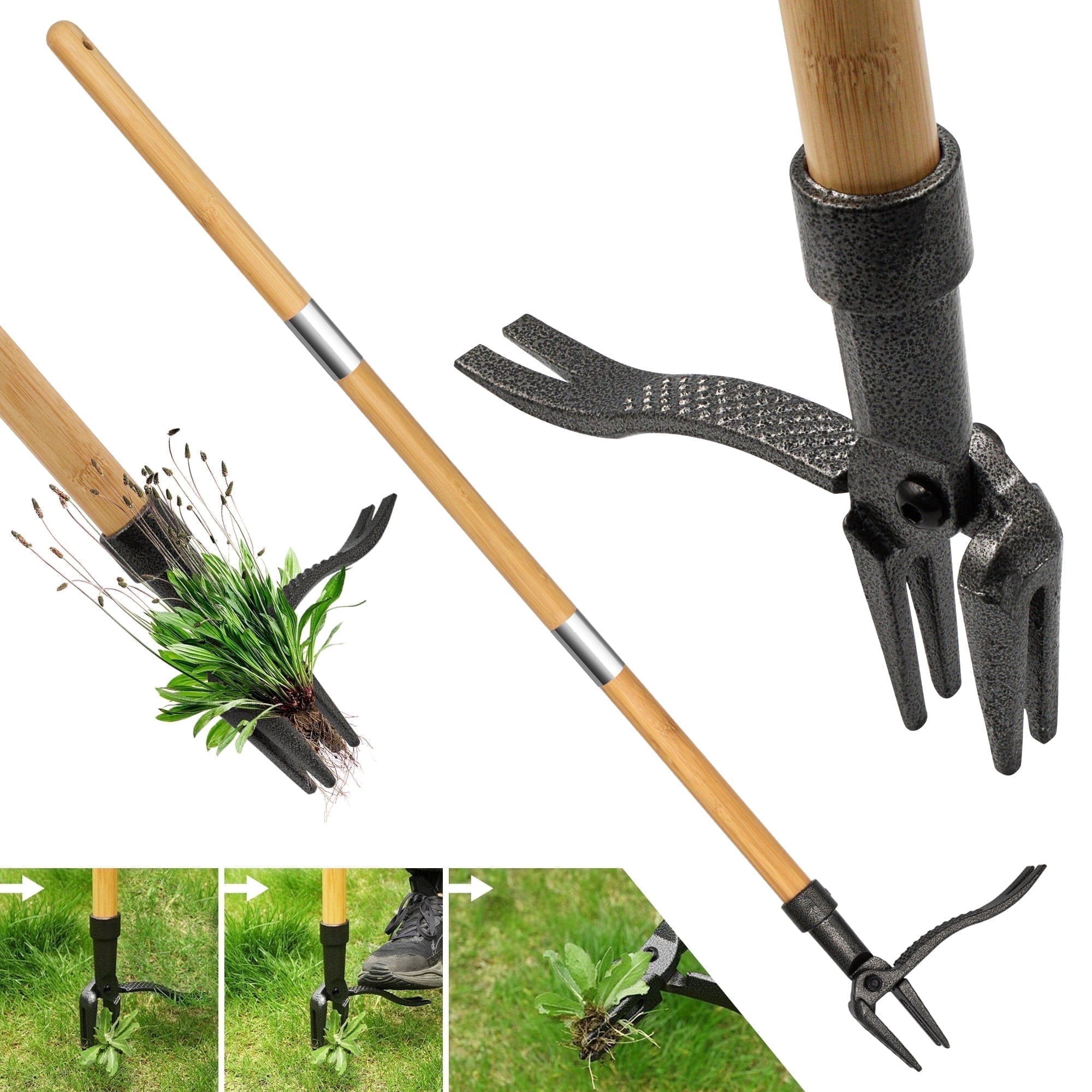 Sentryse Weed Puller Tool Stand up Weeder & Root Puller with Long Handle, 40 Inches, 4-Claw Head Design, No Bending/Kneeling
