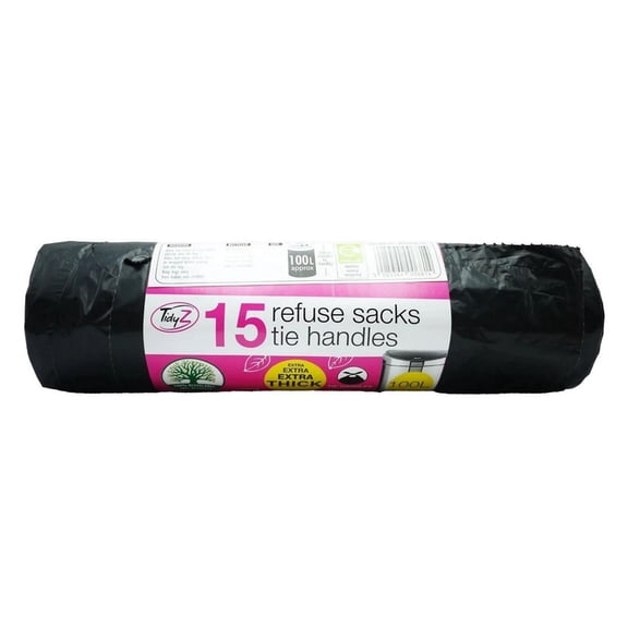 Tidyz 100L Tie Garbage Bags (Pack of 15)