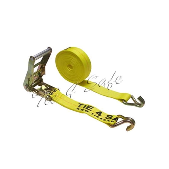 Tie 4 Safe 2 in. x 30 ft. Ratchet Tie Downs with J-Wire Hooks - Yellow - 10 Piece