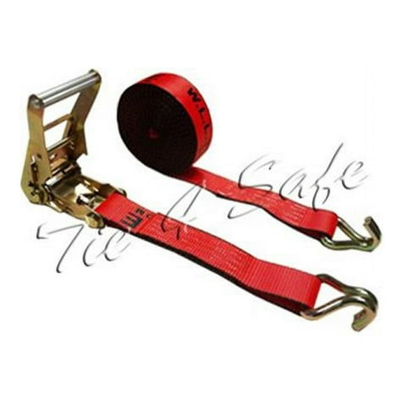 Tie 4 Safe RT04C-530-M11N-R-2 2 in. x 30 ft. Ratchet Tie Downs with Flat Hooks, Red - 2 Piece