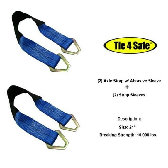 Tie 4 Safe RT41A-21M18-BL-C-4 2 x 21 in. Axle Straps with Abrasive Sleeve & Delta Ring, Black - 4 Piece