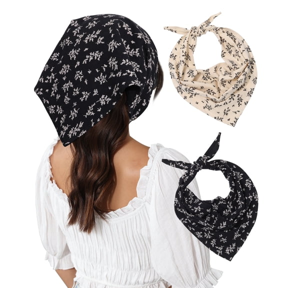 Tie-Back Triangle Kerchief - Cotton Floral Hair Scarf - 2 Pack Head Scarves Bandanas Boho Bandana