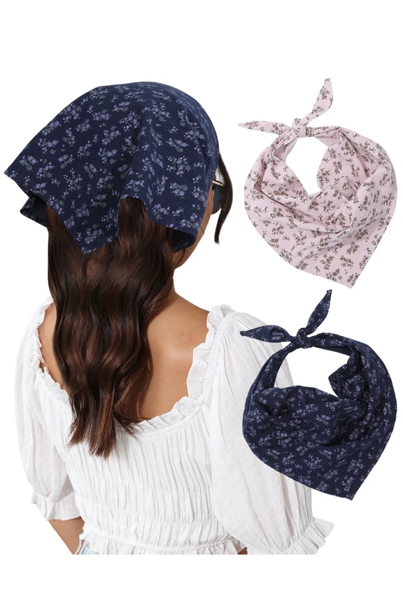 Tie-Back Triangle Kerchief - Cotton Floral Hair Scarf - 2 Pack Head Scarves Bandanas Boho Bandana