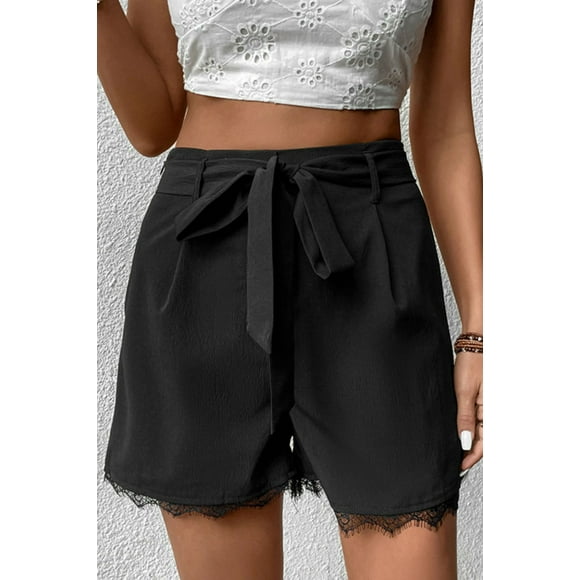 Tie Belt Lace Trim Shorts