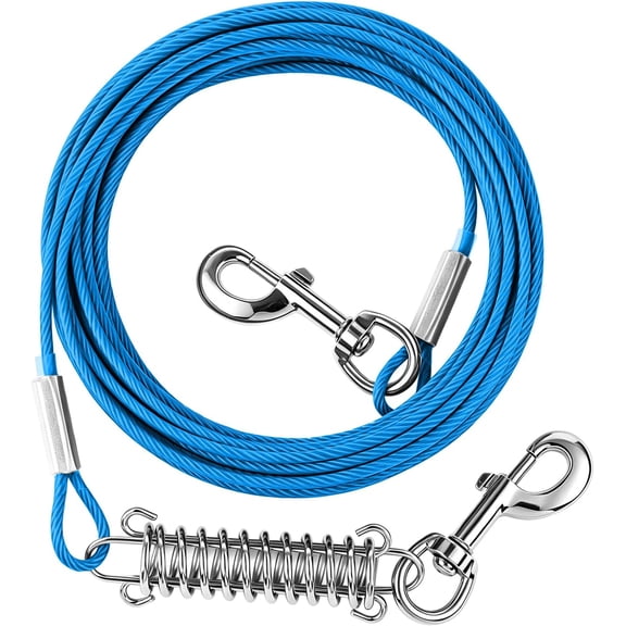 Tie Out Cable for Dog,Dog Leads with Swivel Hook and Shock Spring,Heavy Duty Tie Out Cable for Large Dogs Up to 125lbs,Durable Dogs Runner Tether Line for Outdoor (Blue with Spring, 125Ibs 20ft)