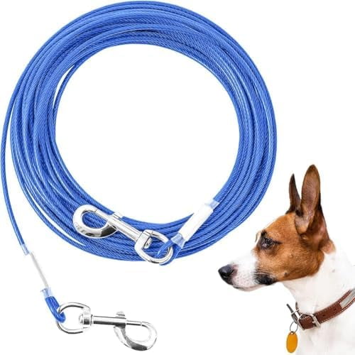 Tie Out Cable for Dogs,10/20/30/50/100FT Dog Leads for Yard Chew Proof,Heavy Duty Tie Out Cable for Large Dogs Up to 125lbs,Dog Runner Tether (Blue, 125Ibs 50ft)