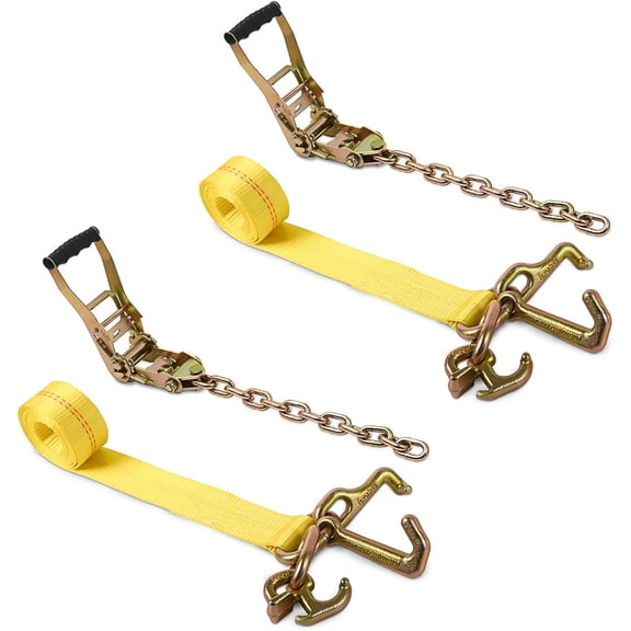 Tie Down Chain Ratchet Straps with 5/16" G70 RTJ Cluster Hook, 18,800 lbs, Heavy Duty Roll Back Car Hauler Tow Ratchets with Chain, for Auto Towing & Recovery, 2 Pack