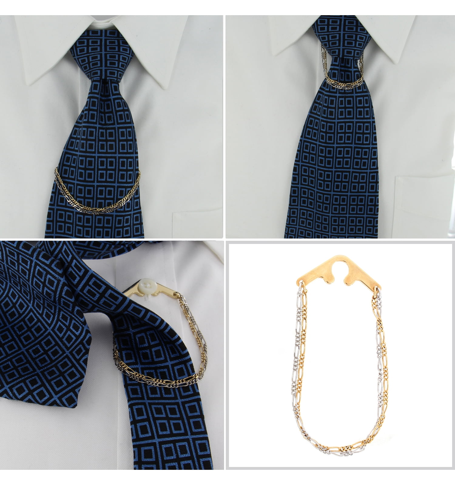 Tie Chain Two Tone Double Figaro Button Hole Attachment Usa Mens