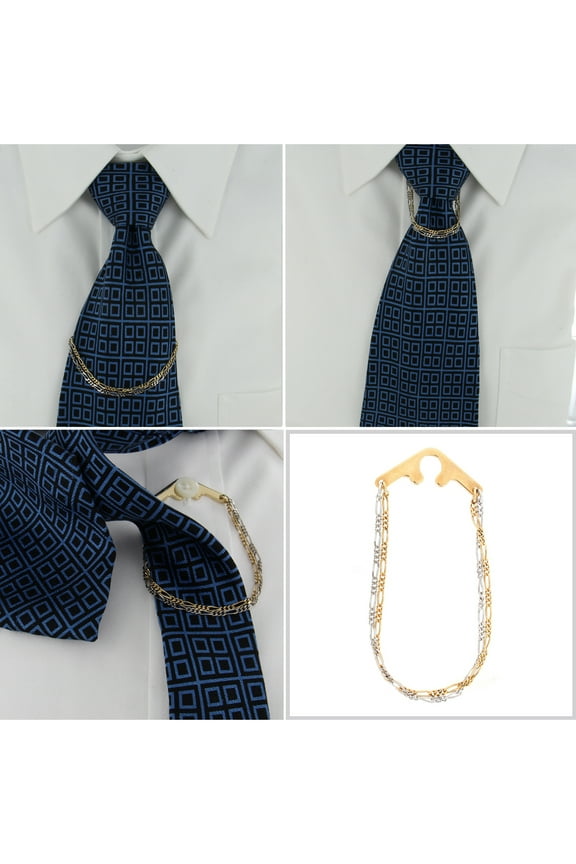 Tie Chain Two Tone Double Figaro Button Hole Attachment Usa Mens Adult Male