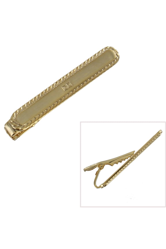 Tie Clip Twisted Ribbed Greek Scroll Design Gold Tone Bar Clip Clasp 2 1/8" Mens Adult Male