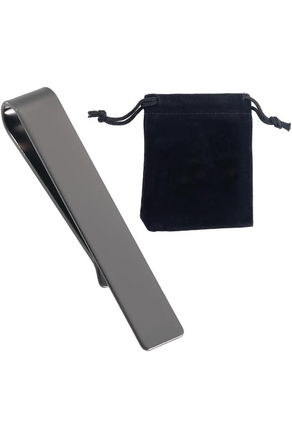 Tie Clip with Box 304 Stainless Steel Black Tie Bar Clip with Gift Box and Velvet Pouches for Men Luxury Gift Sets