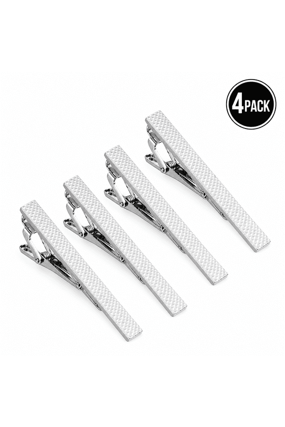 Tie Clips for Men, 4-Piece Stainless Steel Silver Tie Bar Set, 2.36" Classic Suit Tie Clips with Secure Spring Clasp for Business, Wedding, Office, and Formal Wear