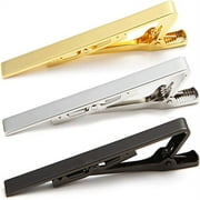 Tie Clips for Men, 3 Pack Classic Tie Clip Silver Gold Black Necktie Tie Bar Pinch Clips Suitable for Wedding Anniversary Business and Daily Life