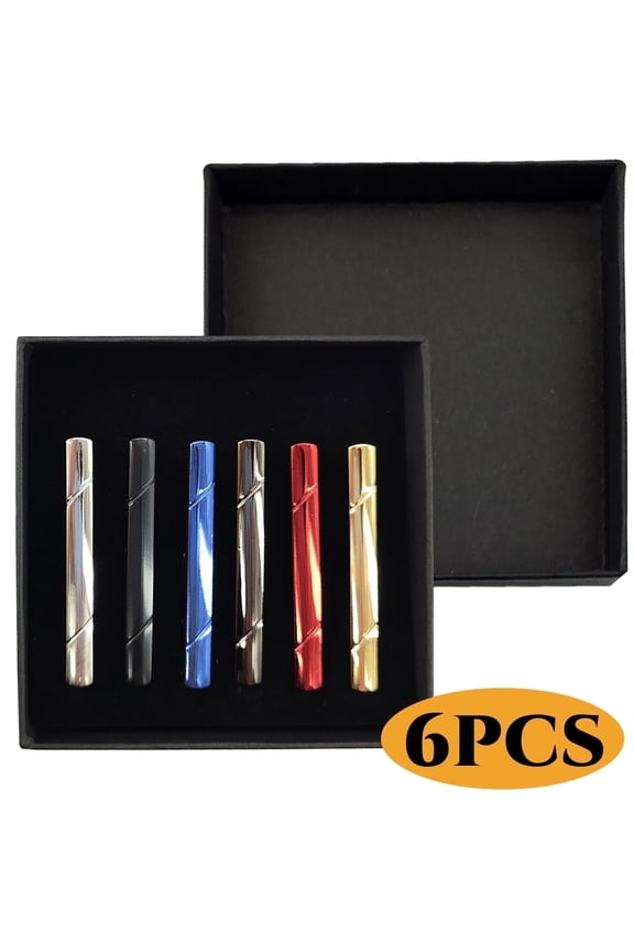 Tie Clips with Gift Box for Men Tie Holders Tie Pin Clips for Necktie Wedding Business for Anniversary & Daily Life Tie Accessories 6 Pcs