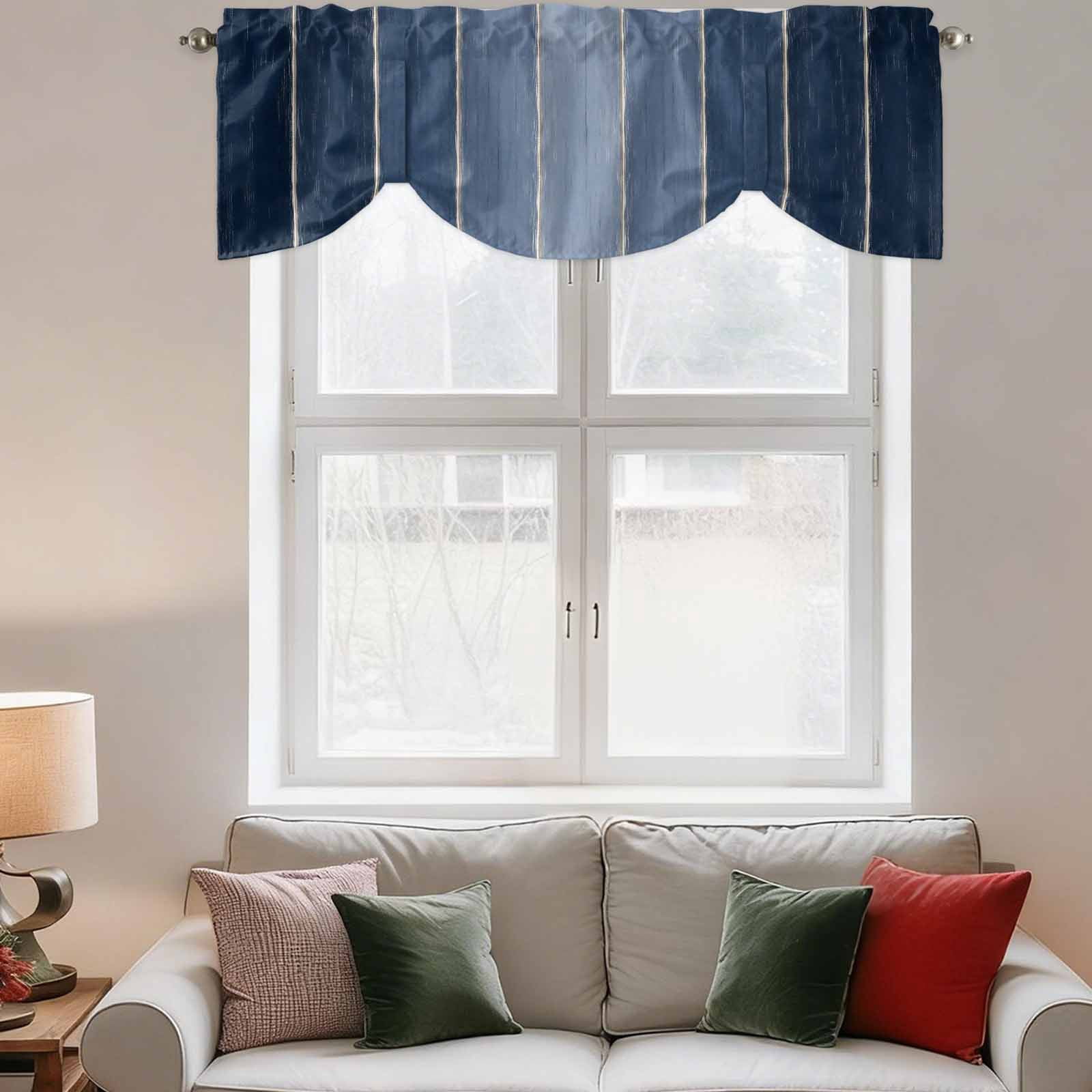 Tie Up Curtain Valances Farm Navy Blue Gradient Wood,Rod Pocket Shade ...