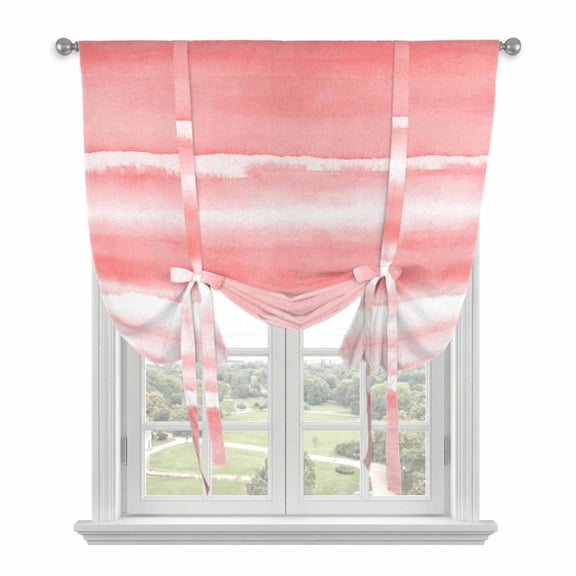 Tie Up Curtains for Windows Abstract Waves Valance Adjustable Balloon Curtain Stripes Watercolor Ombre Pink Tie Up Shades for Kitchen Living Room Bedroom Privacy Curtain Drape 34x45 Inch