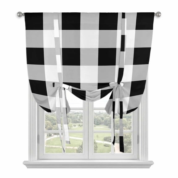 Tie Up Curtains for Windows Black White Buffalo Plaid Valance Adjustable Balloon Curtain Classic Checked Tie Up Shades for Kitchen Living Room Bedroom Privacy Curtain Drape 34x45 Inch