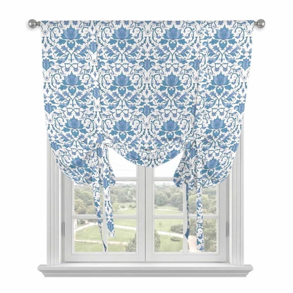 Tie Up Curtains for Windows Blue Abstract Flower Valance Adjustable Balloon Curtain Abstract Medieval Mural Tie Up Shades for Kitchen Living Room Bedroom Privacy Curtain Drape 34x45 Inch