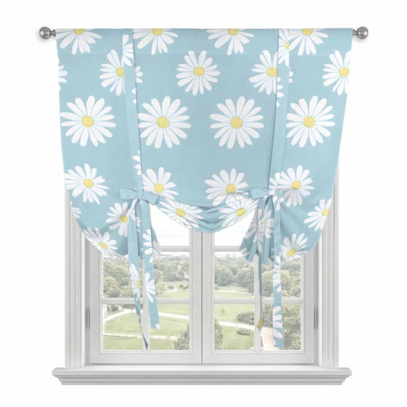 Tie Up Curtains for Windows Blue Daisy Valance Adjustable Balloon Curtain Spring Floral Tie Up Shades for Kitchen Living Room Bedroom Privacy Curtain Drape 34x45 Inch