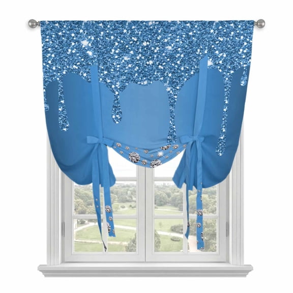 Tie Up Curtains for Windows Blue Diamond Valance Adjustable Balloon Curtain Luxury Bling Water Drop Tie Up Shades for Kitchen Living Room Bedroom Privacy Curtain Drape 34x45 Inch