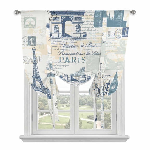 Tie Up Curtains for Windows Blue Eiffel Tower Valance Adjustable Balloon Curtain France Paris Travel Landscape Tie Up Shades for Kitchen Living Room Bedroom Privacy Curtain Drape 34x45 Inch