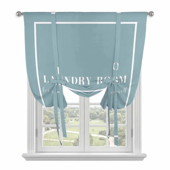 Tie Up Curtains for Windows Blue Laundry Room Valance Adjustable Balloon Curtain Do It Yourself Tie Up Shades for Kitchen Living Room Bedroom Privacy Curtain Drape 34x45 Inch