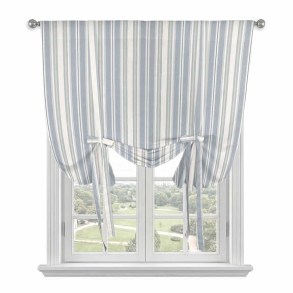 Tie Up Curtains for Windows Blue Stripes Valance Adjustable Balloon Curtain White Lines Lines Tie Up Shades for Kitchen Living Room Bedroom Privacy Curtain Drape 34x45 Inch