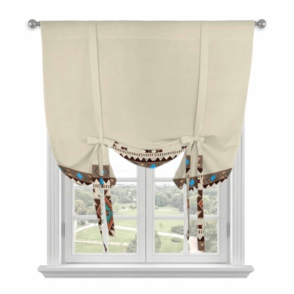 Tie Up Curtains for Windows Boho Tribal Style Valance Adjustable Balloon Curtain Southwest Abstract Bohemian Tie Up Shades for Kitchen Living Room Bedroom Privacy Curtain Drape 34x45 Inch