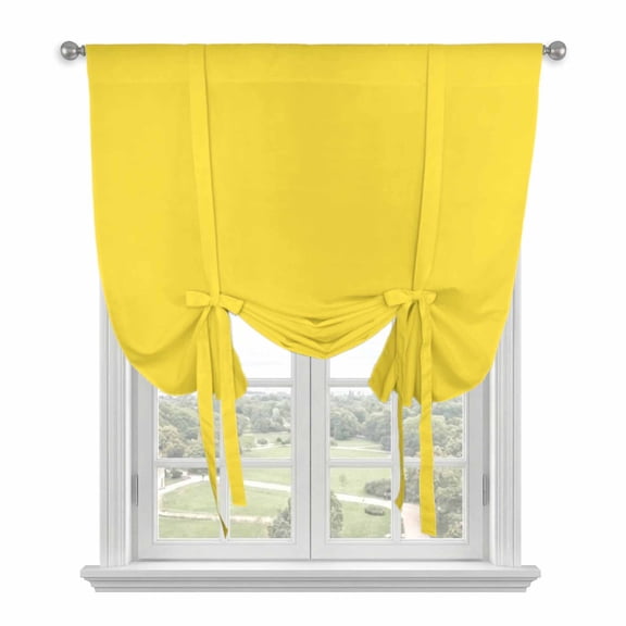 Tie Up Curtains for Windows Bright Yellow Valance Adjustable Balloon Curtain Solid Color Tie Up Shades for Kitchen Living Room Bedroom Privacy Curtain Drape 34x45 Inch