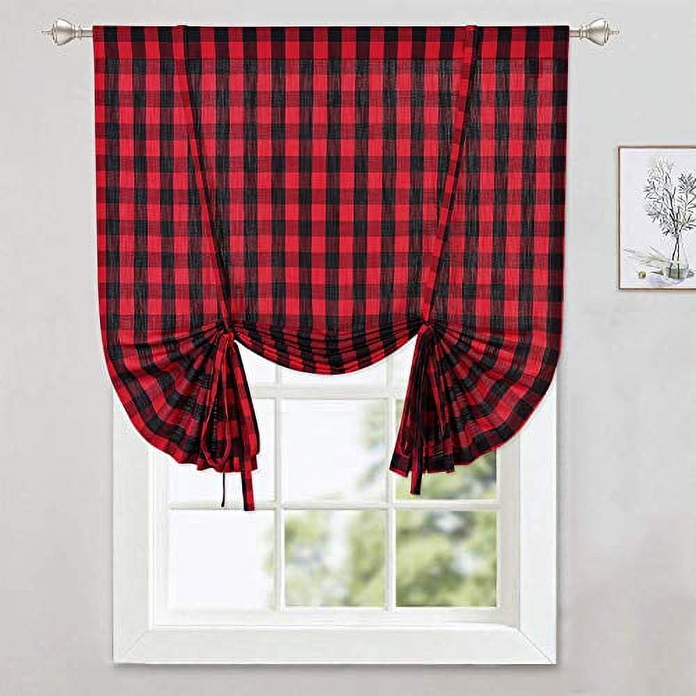 Tie up Curtains for Windows, Buffalo Check Plaid Gingham Pattern Rod ...