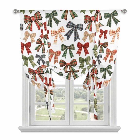 Tie Up Curtains for Windows Buffalo Plaid Bow Tie Valance Adjustable Balloon Curtain Cute Tie Up Shades for Kitchen Living Room Bedroom Privacy Curtain Drape 34x45 Inch